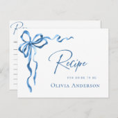 Modern Blue Hand Drawn Bow Brautparty Rezept Postkarte (Vorne/Hinten)