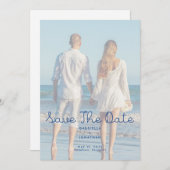 Modern Blue Handwritten Wedding Photo  Save The Date (Vorne/Hinten)