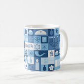 Modern Blue Hanukkah Symbols Mug Kaffeetasse (VorderseiteRechts)