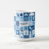 Modern Blue Hanukkah Symbols Mug Kaffeetasse (Mittel)