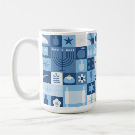 Modern Blue Hanukkah Symbols Mug Kaffeetasse