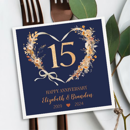 Modern Blue Happy 15-jähriges Jubiläum Hochzeit vo Serviette