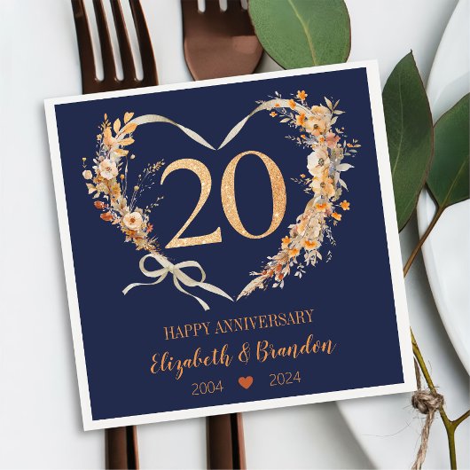 Modern Blue Happy 20-jähriges Jubiläum Hochzeit Na Serviette