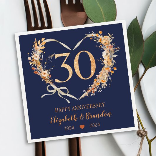 Modern Blue Happy 30-jähriges Jubiläum Hochzeit Na Serviette