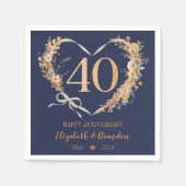Modern Blue Happy 40-jähriges Jubiläum Hochzeit Na Serviette (Vorderseite)