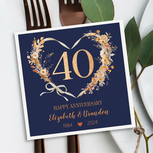 Modern Blue Happy 40-jähriges Jubiläum Hochzeit Na Serviette