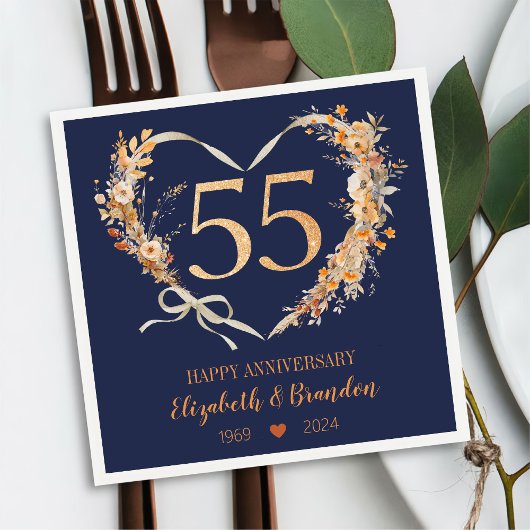 Modern Blue Happy 55-jähriges Jubiläum Hochzeit Na Serviette