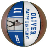 Modern Blue Happy Birthday Foto Basketball (Vertikal)