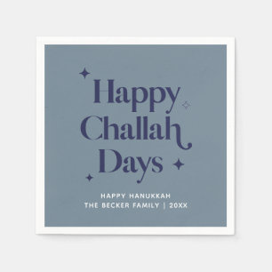 Modern Blue Happy Challah Days Hanukkah  Serviette