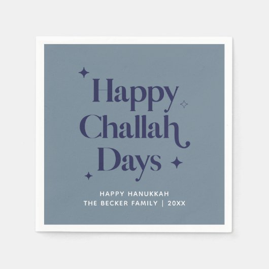 Modern Blue Happy Challah Days Hanukkah Serviette (Vorderseite)