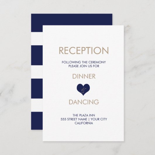 Modern Blue Heart and Strip Empfang Card Begleitkarte (Vorne/Hinten)