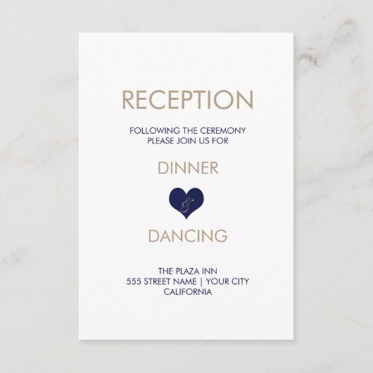 Modern Blue Heart and Strip Empfang Card Begleitkarte (Vorderseite)