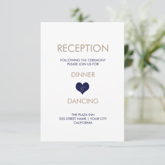 Modern Blue Heart and Strip Empfang Card Begleitkarte (Stehend Vorderseite)