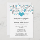 Modern Blue Heart mit Blume Engagement Party Einladung (Vorderseite)