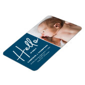 Modern Blue Hello Baby Foto Geburtsankündigung Magnet (Linke Seite)