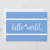 Modern Blue Hello World Foto Birth Stat Ankündigung (Rückseite)