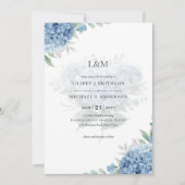 Modern Blue Hydrangea Bloral Wedding Einladung (Vorderseite)
