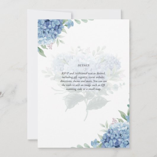 Modern Blue Hydrangea Bloral Wedding Einladung (Rückseite)