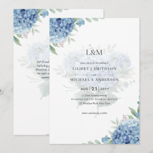 Modern Blue Hydrangea Bloral Wedding Einladung