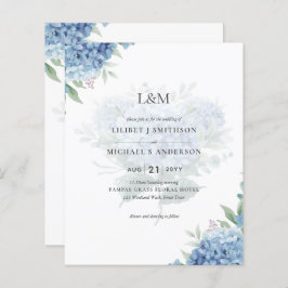 Modern Blue Hydrangea Bloral Wedding Einladung