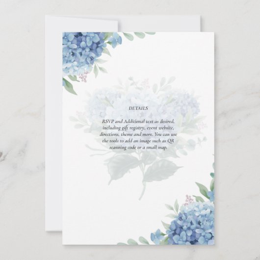 Modern Blue Hydrangea Bloral Wedding Einladung (Rückseite)