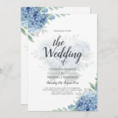 Modern Blue Hydrangea Bloral Wedding Einladung (Vorne/Hinten)