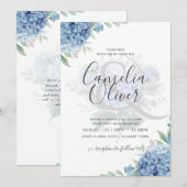 Modern Blue Hydrangea Bloral Wedding Einladung (Vorne/Hinten)