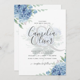 Modern Blue Hydrangea Bloral Wedding Einladung