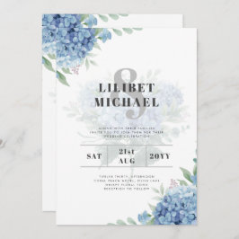Modern Blue Hydrangea Bloral Wedding Einladung