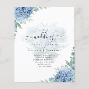 Modern Blue Hydrangea Bloral Wedding Einladung Flyer