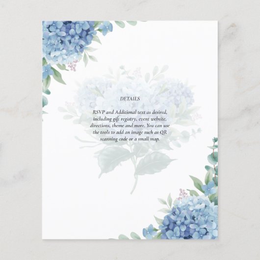 Modern Blue Hydrangea Bloral Wedding Einladung Flyer (Hinten)