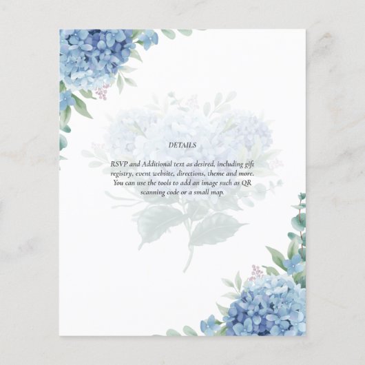 Modern Blue Hydrangea Bloral Wedding Einladung Flyer (Hinten)