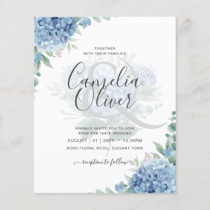 Modern Blue Hydrangea Bloral Wedding Einladung Flyer