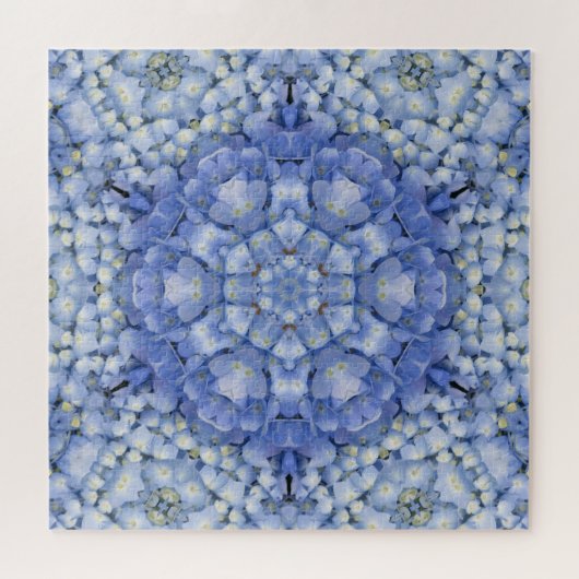 Modern Blue Hydrangea Floral Kaleidoscope Puzzle (Horizontal)