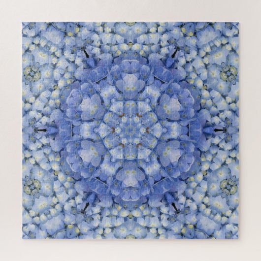 Modern Blue Hydrangea Floral Kaleidoscope Puzzle (Vertikal)