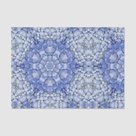 Modern Blue Hydrangea Floral Kaleidoskop Seidenpapier (Vorderseite)