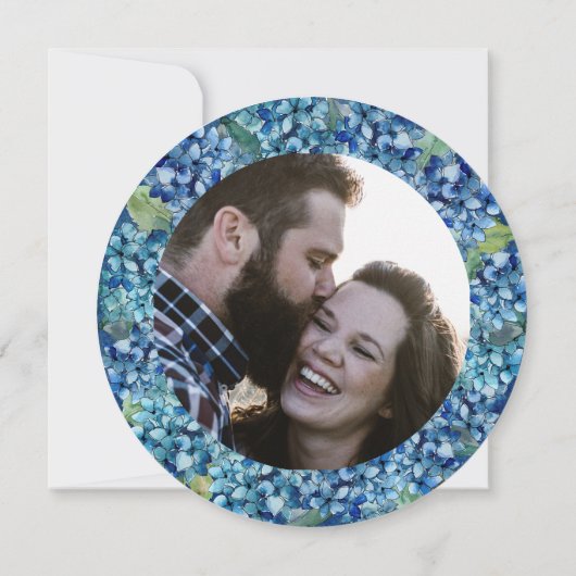 Modern Blue Hydrangea Round Wedding Save The Date (Rückseite)