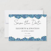 Modern Blue Hydrangeas Navy Blue Striped Wedding Save The Date (Vorderseite)
