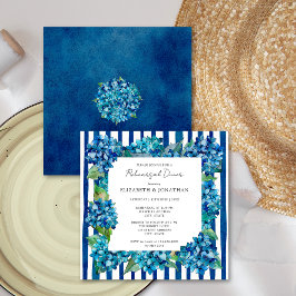Modern Blue Hydrangeas Stripe Rehearsal Dinner Einladung