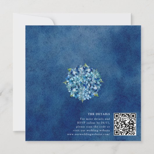 Modern Blue Hydrangeas Stripe RSVP QR Code Wedding Einladung (Rückseite)