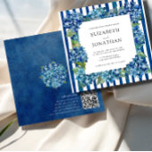Modern Blue Hydrangeas Stripe RSVP QR Code Wedding Einladung