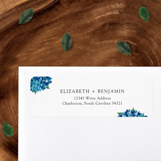 Modern Blue Hydrangeas Wedding RSVP Return Address