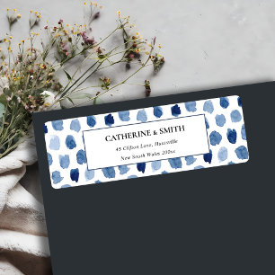 MODERN BLUE INDIGO WATERCOLOR DOTS ADDRESS LABEL
