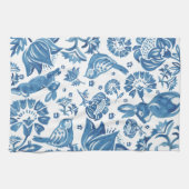 Modern Blue Jacobobon Floral Rabbit Bird Muster Geschirrtuch (Horizontal)