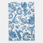 Modern Blue Jacobobon Floral Rabbit Bird Muster Geschirrtuch (Vertikal)