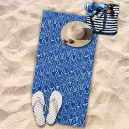 Modern Blue Japanisch Wave Geometric Muster Strandtuch
