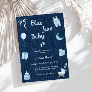 Modern Blue Jean Baby Denim Baby Shower Einladung
