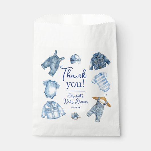 Modern Blue Jean Baby Denim Themed Baby Shower Geschenktütchen (Vorderseite)