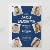 Modern Blue Joint Foto Birthday Party Einladung (Vorderseite)
