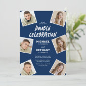 Modern Blue Joint Foto Birthday Party Einladung (Stehend Vorderseite)